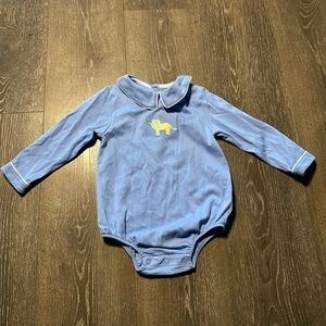 The Beaufort Bonnet Company Light Blue Baby Onesie with White Trim